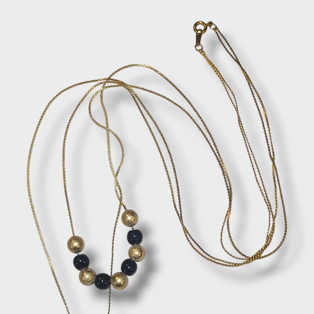 Dainty Minimalist Gold Tone & Black 2 Strand Layered Beaded Necklace 24" - Picture 7 of 7